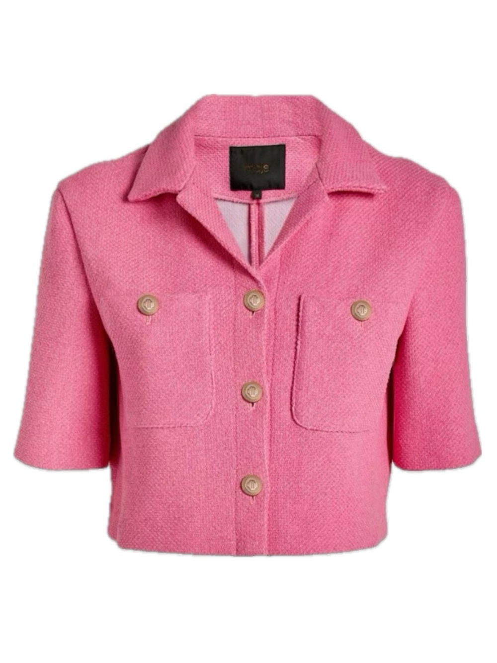 MAJE 💓 Vapela Tweed Jacket Pink Button Front Top Blazer 36 1 S Small XS - Picture 3 of 13